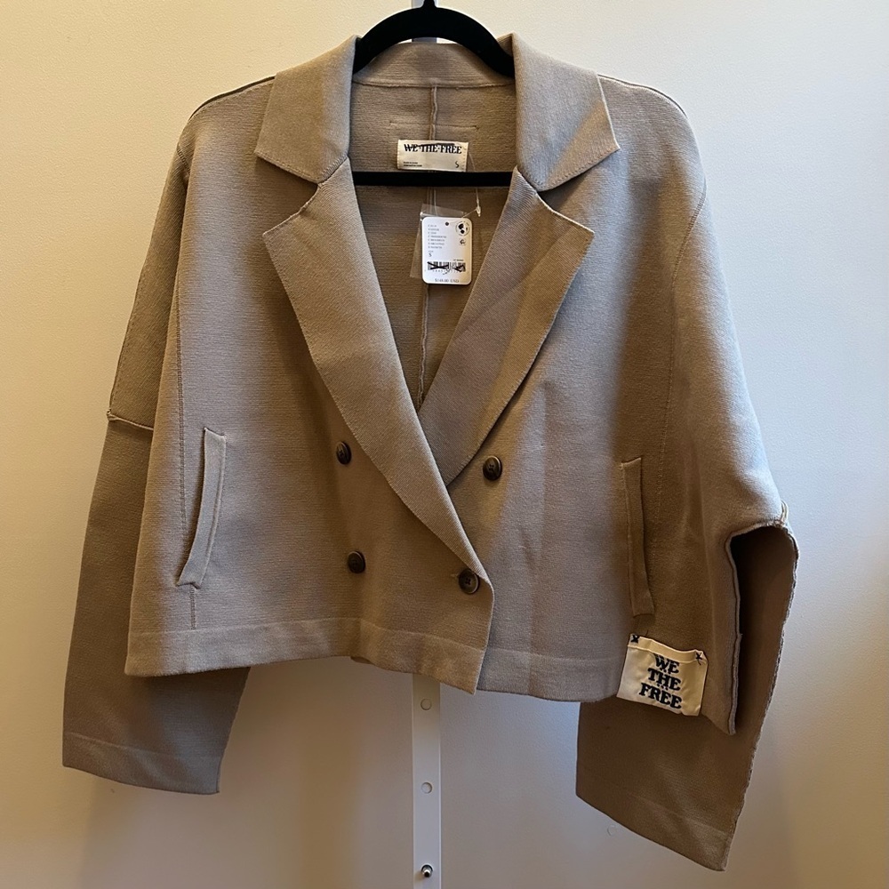 NWT We The Free Sadie Crop Sweater Knit Blazer S Taupe Brown Treehouse - Picture 5 of 12